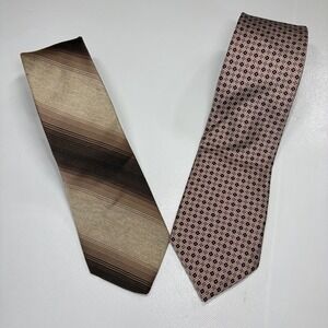 Lot of 2 Mens Neck Ties Silk Don Loper Beverly Hills Rothschild Geometric‎ Brown